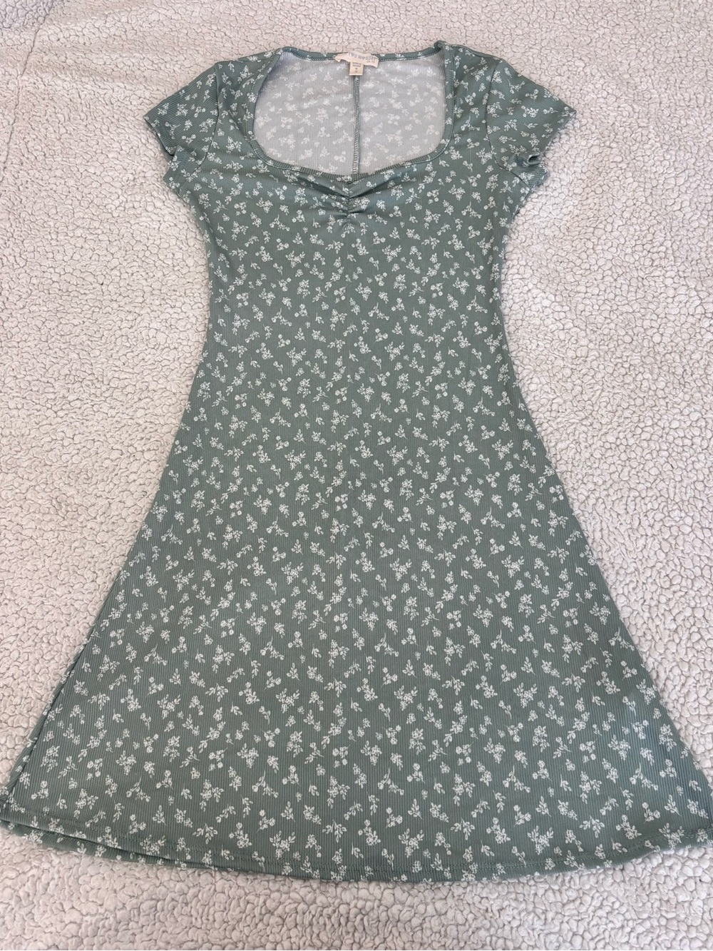 Green Floral Scoop Neck A-Line Dress